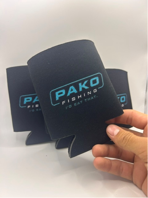 PAKO Fishing black and cyan stubbie coolers